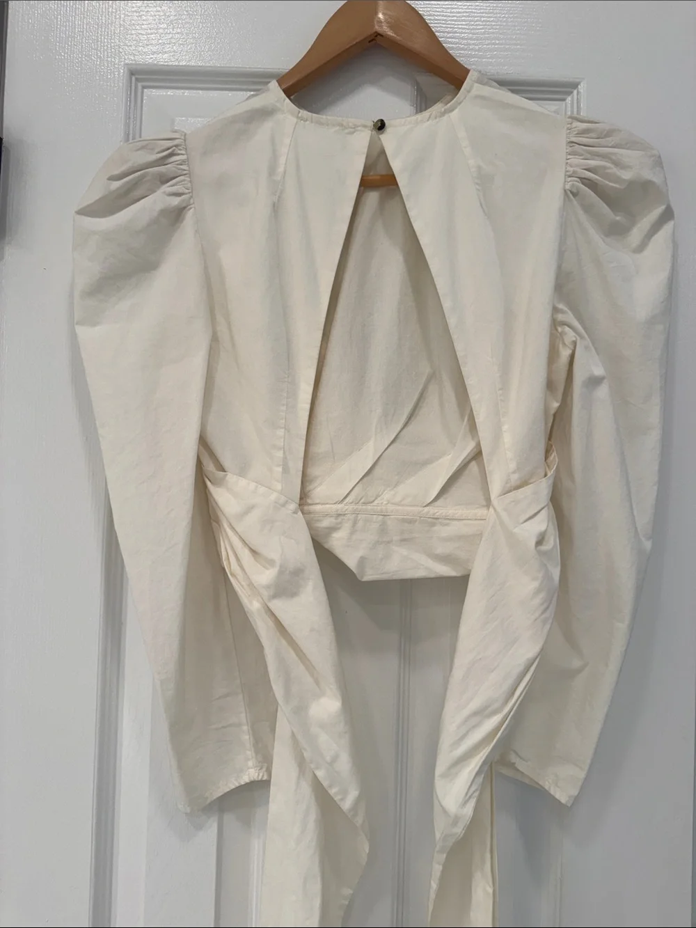 Ulla Johnson Eden Wrap Back Cutout Cream Puff Sleeve Ruched Cropped Top Size 0
